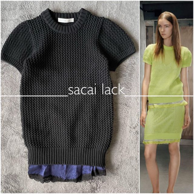 sacai luck(サカイラック)の【美品】sacai lack 重ね着風 半袖 ニット トップス ブラック レディースのトップス(カットソー(半袖/袖なし))の商品写真