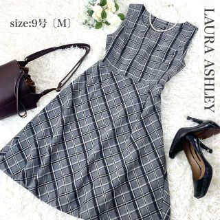 ローラアシュレイ(LAURA ASHLEY)のLAURA ASHLEY レディースワンピース　タータンチェック　グレー　M(ひざ丈ワンピース)