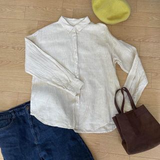 ユニクロ(UNIQLO)のUNIQLOユニクロ リネンストライプシャツ/M(シャツ/ブラウス(長袖/七分))