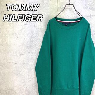 トミーヒルフィガー(TOMMY HILFIGER)の希少 90s トミーヒルフィガー スウェット 刺繍ロゴ 緑(スウェット)