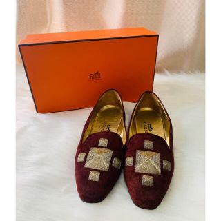 エルメス(Hermes)のHERMES パンプス　スエード　ボルドー×ゴールド(ハイヒール/パンプス)