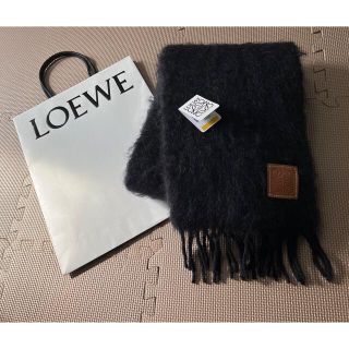 ロエベ(LOEWE)のLOEWE スカーフ（ウール＆モヘア）ブラック 美品(マフラー/ショール)