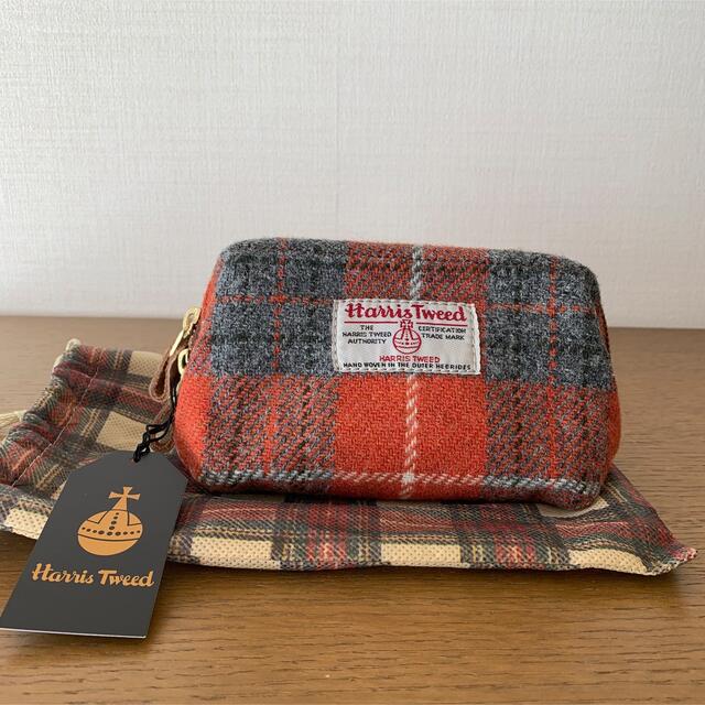 Harris Tweed(ハリスツイード)の正規品　ハリスツイード　イギリス　ポーチ　化粧ポーチ　チェック　オレンジ　新品 レディースのファッション小物(ポーチ)の商品写真