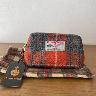 ハリスツイード(Harris Tweed)の正規品　ハリスツイード　イギリス　ポーチ　化粧ポーチ　チェック　オレンジ　新品(ポーチ)