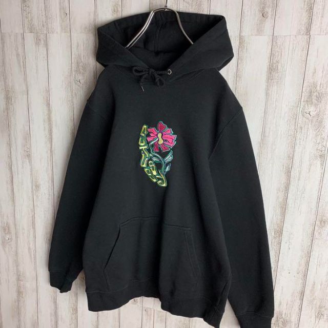 STUSSY ステューシー スカルフラワー プリント プルオーバーフーディー パーカー グレー