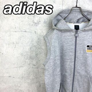 アディダス(adidas)の希少90s アディダス ノースリーブパーカー 刺繍ロゴ トレフォイルロゴ 美品(パーカー)