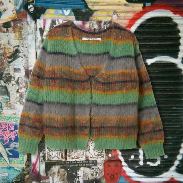 PERVERZE Stripe Mohair Wide Cardigan - カーディガン