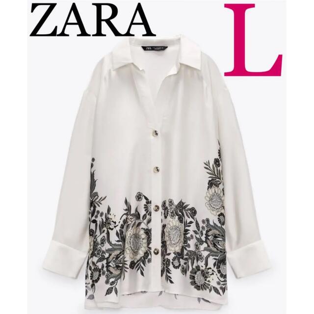 トップス【完売/新品】ZARA プリント柄 サテン仕上げ風 シャツ　L