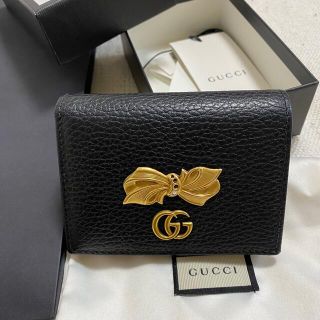 Gucci - 美品 GUCCI 折り財布 コンパクト ボウ マーモント 黒 リボン