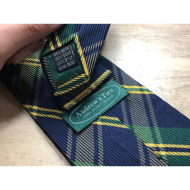 夏セール！イタリア Andrew's tiesグリーン/ネイビーチェックタイ メンズのファッション小物(ネクタイ)の商品写真