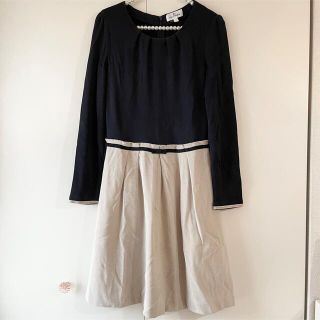 クレージュ(Courreges)のcourreges ♡ ニット切り替え ドッキングワンピース　ネイビー ベージュ(ひざ丈ワンピース)