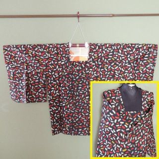 【美品】銘仙　道行コート　和装コート　アンティーク着物　正絹　着物