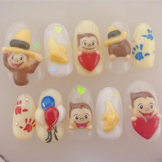 radynail おさるさん　3Dネイルチップ　レギュラーオーバル  コスメ/美容のネイル(つけ爪/ネイルチップ)の商品写真