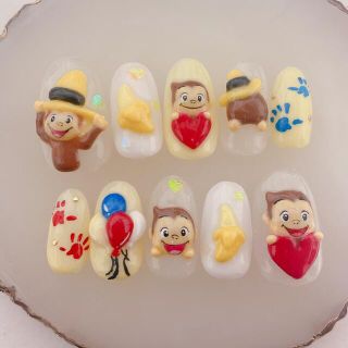 radynail おさるさん　3Dネイルチップ　レギュラーオーバル  コスメ/美容のネイル(つけ爪/ネイルチップ)の商品写真