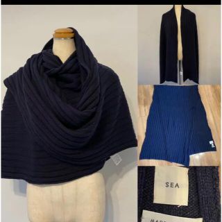 シー(SEA)のSEA シー　カシミヤ&シルク 混　大判ストール　リブ編みストール　ネイビー(マフラー/ショール)