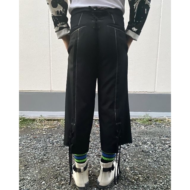 新品】Yohji + Noir 白糸ステッチ レースアップ パンツ-