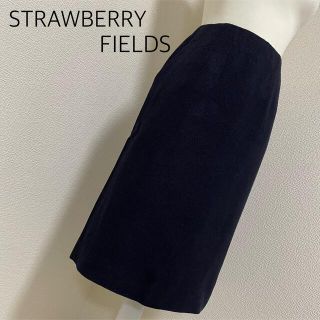 ストロベリーフィールズ(STRAWBERRY-FIELDS)の【格安】STRAWBERRY FIELDSラメツイードIラインスカート　ネイビー(ひざ丈スカート)