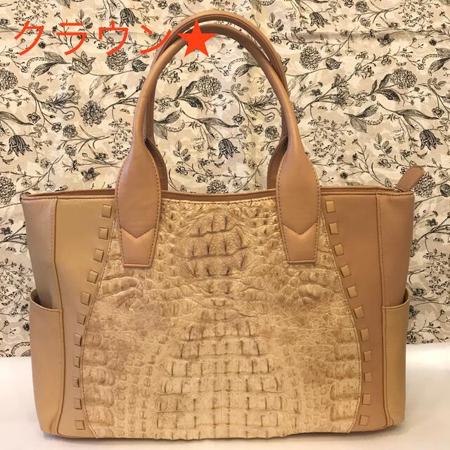 良品☆ リアル クロコダイル リザード トート バッグ ハンドバッグ