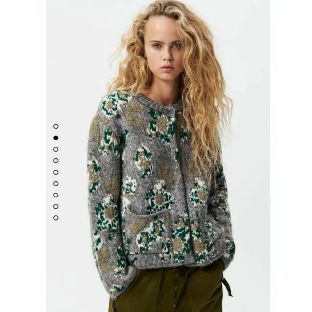 ZARA フラワージャガードニットカーディガン