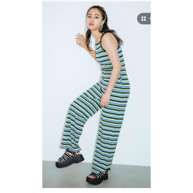 X-girl(エックスガール)のX-girl オールインワン　STRIPED CAMI ALL IN ONE レディースのパンツ(オールインワン)の商品写真