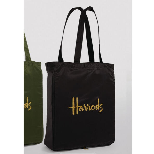 Harrods(ハロッズ)のハロッズ★ポケット ショッパーバッグ ★ファスナー付き★ブラック★エコバッグ レディースのバッグ(エコバッグ)の商品写真