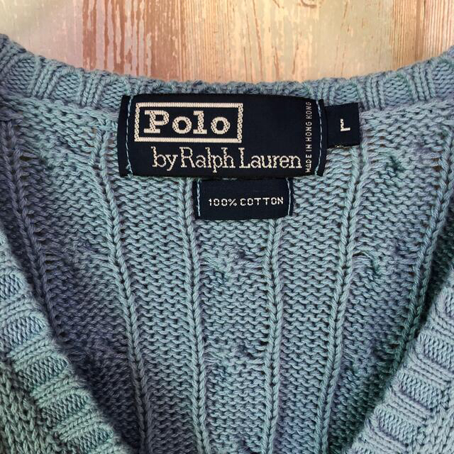 POLO RALPH LAUREN(ポロラルフローレン)のララ様専用　90s ラルフローレン ケーブル ニットVネック ワンポイント 刺繍 メンズのトップス(ニット/セーター)の商品写真