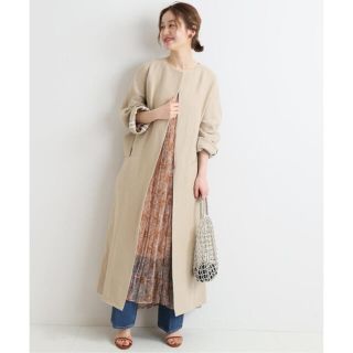 イエナ(IENA)の【新品】IENA LINEN ノーカラーロングコート 38(スプリングコート)