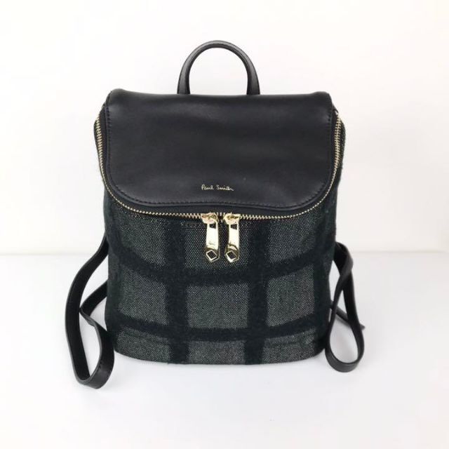 新品 Paul Smith ポールスミス リュック チェック 柄 ブラック 黒色Wファスナー開閉内側