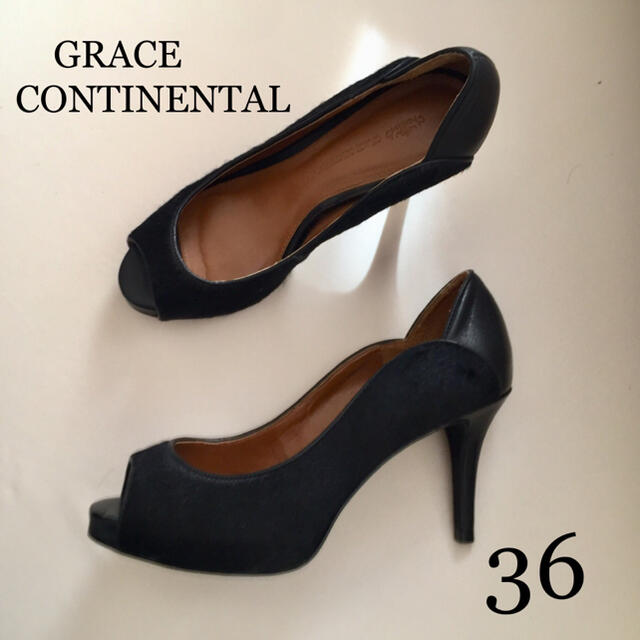 GRACE CONTINENTAL ハラコ パンプス 36 ブラック