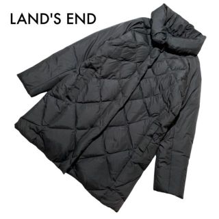 ランズエンド(LANDS’END)の美品ランズエンド 撥水加工レディースダウンジャケット ロングコート XL 黒(ダウンジャケット)