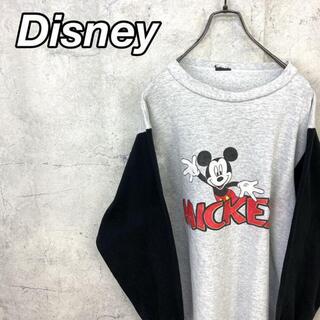 ディズニー(Disney)の希少 90s ディズニー ミッキー スウェット プリントロゴ 袖切り替え 美品(スウェット)