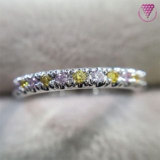 合計 0.16ct 天然 ピンク & イエロー ダイヤモンド リング(リング(指輪))