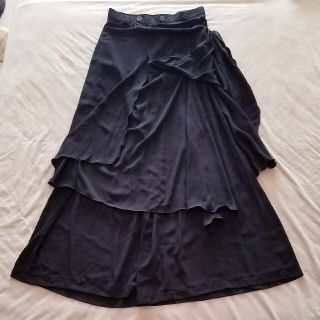 巻きスカート風　黒色 ワイドパンツ(サルエルパンツ)