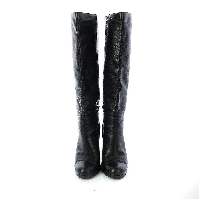 グッチ ロングブーツ シューズ エンブレム ヒール 34.5C 21.5cm 黒