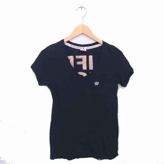 ロデオクラウンズ(RODEO CROWNS)のロデオクラウンズ Tシャツ カットソー Vネック ロゴ 英字 半袖 2 黒 薄茶(Tシャツ(半袖/袖なし))