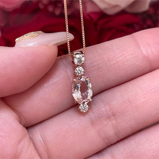 【新品】ダイヤモンド　モルガナイト　18金ピンクゴールド　ネックレス