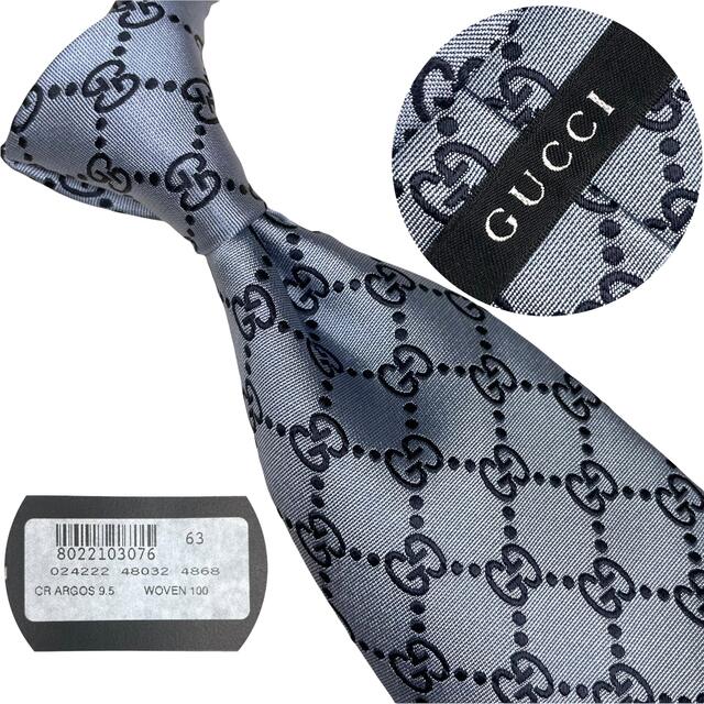 本日特価】【本日特価】GUCCI ネクタイ 紋章柄 グレーブルー ネクタイ