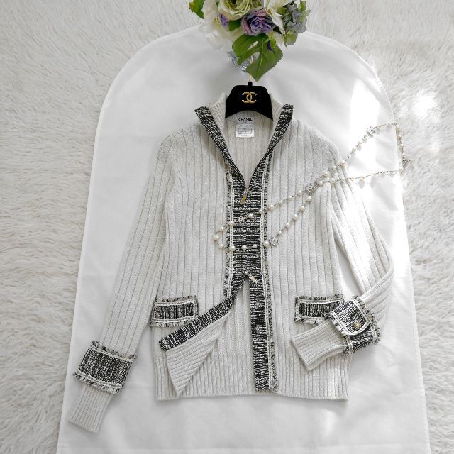 ☆CHANEL☆極美品☆ツイード☆カシミヤ☆異素材ニットブルゾン☆CC