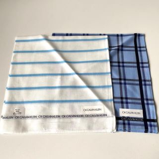 カルバンクライン(Calvin Klein)のカルバンクライン ハンカチ 2セット ブルーチェック ホワイト まとめ売り(ハンカチ/ポケットチーフ)