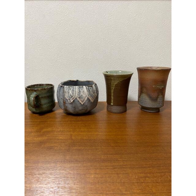 鼠志野焼酎カップ　湯呑み珈琲カップ　陶芸品4点 エンタメ/ホビーの美術品/アンティーク(陶芸)の商品写真