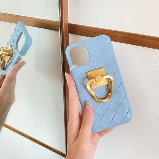 ボッテガヴェネタ(Bottega Veneta)の残り１【新品】ボッテガ ヴェネタ iPhone11Proケース リング付き 水色(iPhoneケース)