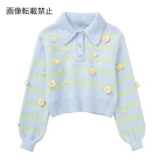 ザラ(ZARA)の💝2月新作🍫7319◆ポロ襟 ボーダー フラワー 花 デザイン ニット(ニット/セーター)