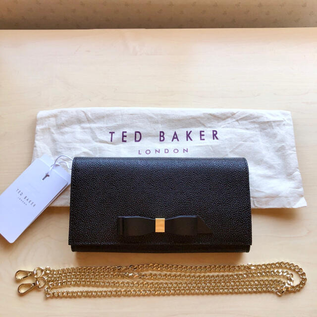 TED BAKER(テッドベイカー)の★新品★TED BAKER　牛革レザー　リボン付長財布　黒　チェーン付き　袋付き レディースのファッション小物(財布)の商品写真