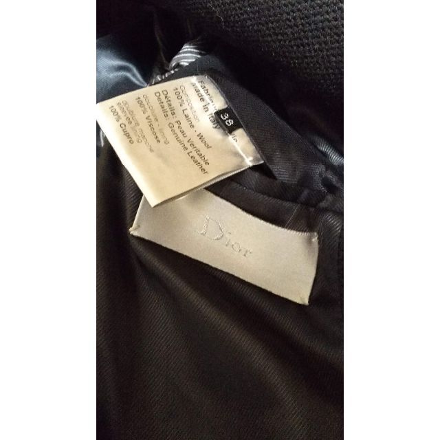 DIOR HOMME(ディオールオム)の国内正規美 ディオールオム レザーコンビ ライダースジャケット黒 38 Pコート メンズのジャケット/アウター(レザージャケット)の商品写真