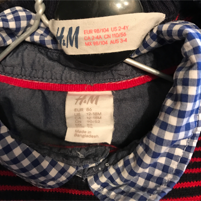 H&M(エイチアンドエム)の:::H&M:::ギンガムチェックシャツ&ボーダーニット90-100cm キッズ/ベビー/マタニティのベビー服(~85cm)(シャツ/カットソー)の商品写真