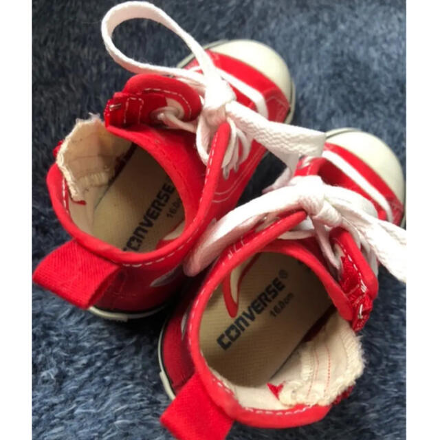 CONVERSE(コンバース)のコンバース ハイカット スニーカー 16センチ 赤 男女兼用 美品✩ キッズ/ベビー/マタニティのキッズ靴/シューズ(15cm~)(スニーカー)の商品写真
