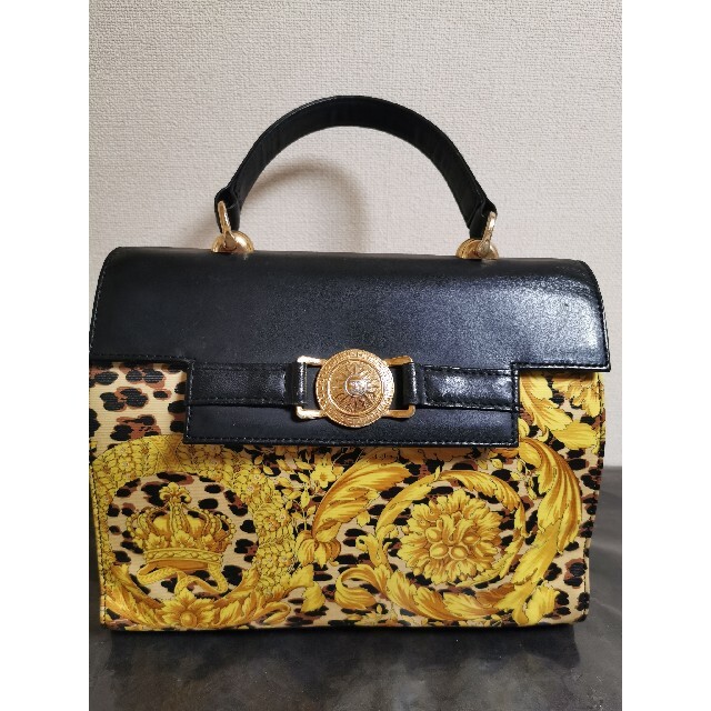 VERSACE】ハンドバッグ ダーク ブラウン 型押し レザー レディース