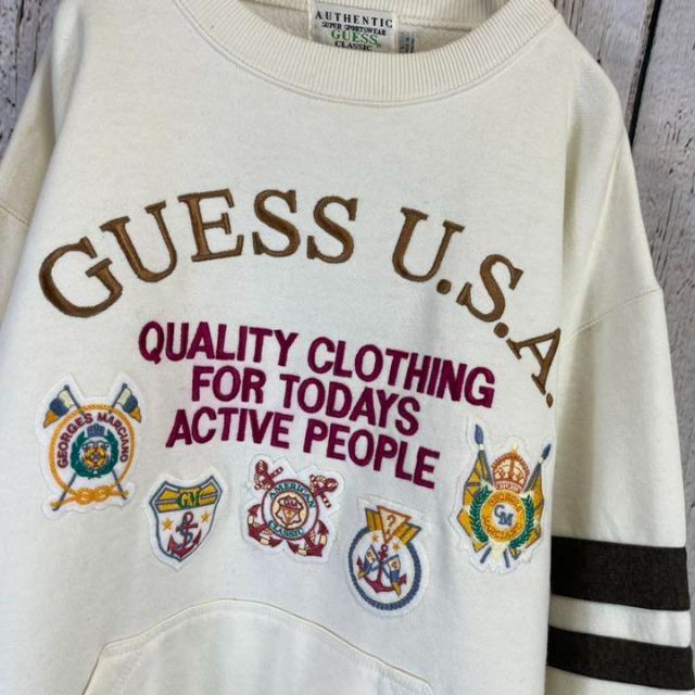 GUESS(ゲス)のGUESS USA ゲススウェット トレーナー L ヴィンテージ ベージュ メンズのトップス(スウェット)の商品写真