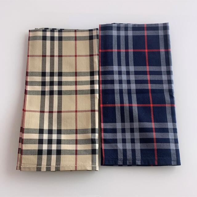 BURBERRY バーバリー チェックハンカチーフ2枚セット ネイビー ベージュ BURBERRY バーバリー チェックハンカチーフ2枚セット ネイビー ベージュ