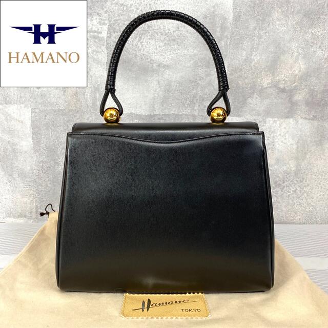 濱野皮革工藝/HAMANO(ハマノヒカクコウゲイ)の【美品】HAMANO 濱野皮革工藝 皇室御用達 フォーマル 黒 ハンドバッグ レディースのバッグ(ハンドバッグ)の商品写真